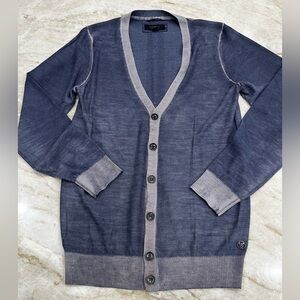 Guess Men’s Blue Gray V-Neck Cardigan Unique Dyed Look Size Small